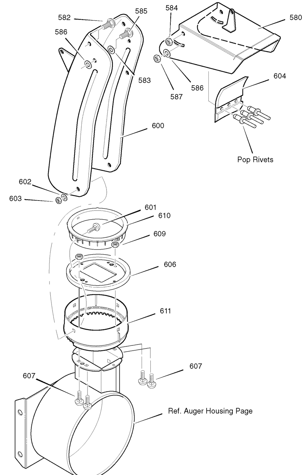 Discharge Chute Diagram and Parts List for 632130X16B 2004 Briggs and Stratton Snow Blower